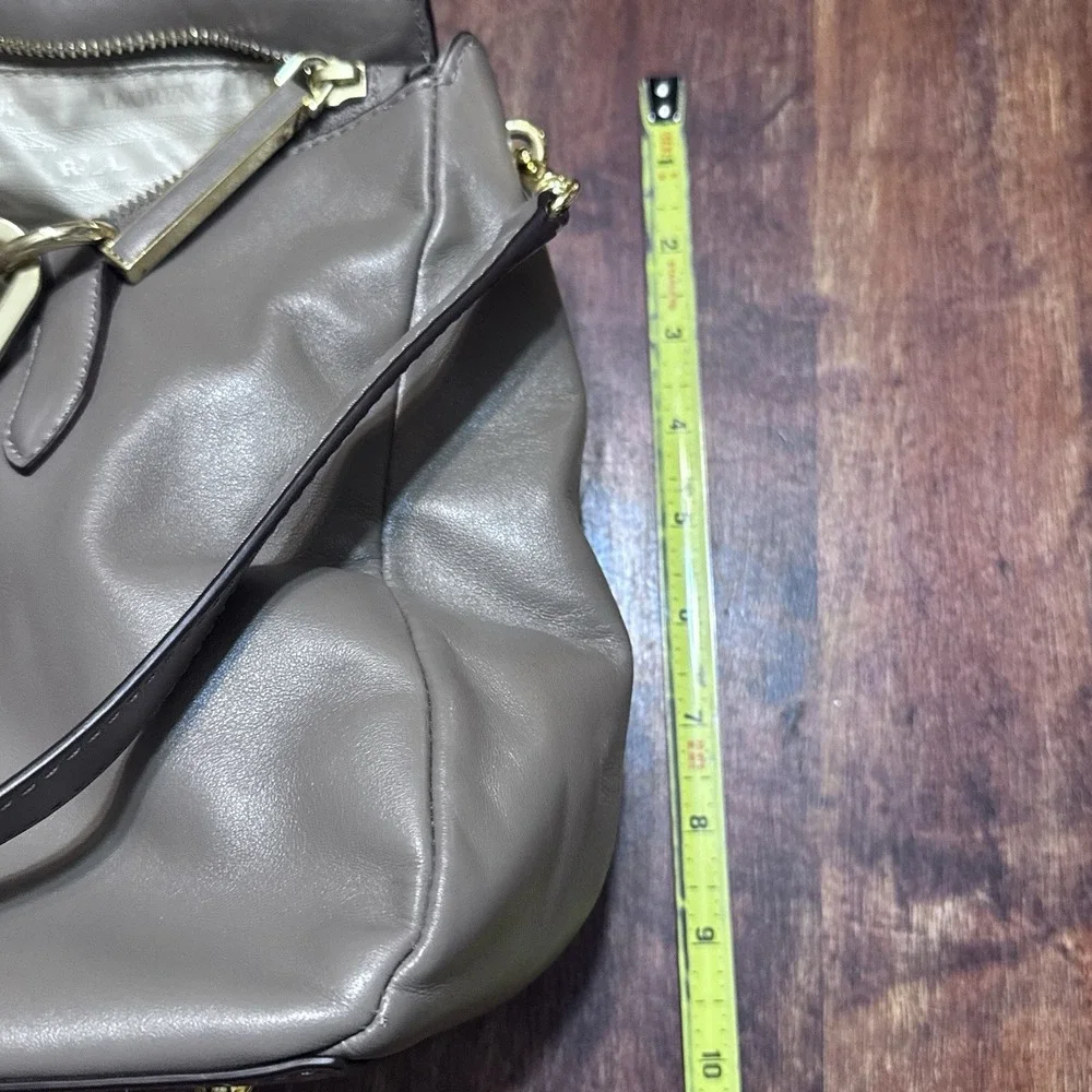 Lauren Ralph Lauren Bramfield Carlene Satchel Bag Beige Supple Leather‎ Gold HW